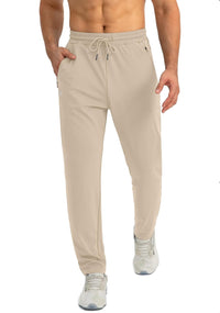 Beige Herren Jogginghose, elastisch, mit Taschen, ideal für Sport und Freizeit, atmungsaktiv.