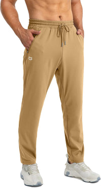 Männer Jogginghose beige, elastisch, mit Taschen, ideal für Fitness und Freizeit.