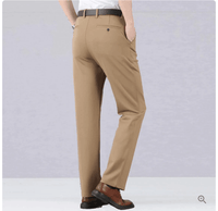 Beige Herren-Chinohose, Stretch, elegant, Baumwolle, Business, Freizeit, Rückansicht.
