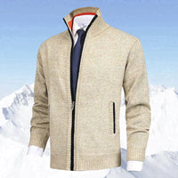 Beige Herrenjacke mit Reißverschluss, Strickmaterial, eleganter Stil, ideal für Wintermode.