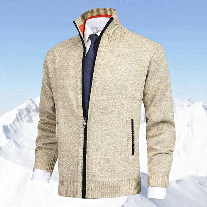 Beige Herrenjacke mit Reißverschluss, Strickmaterial, eleganter Stil, ideal für Wintermode.