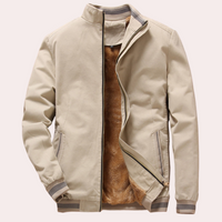 Beige Herrenjacke mit Reißverschluss, gefüttert, modisch, warm, ideal für Herbst und Winter.
