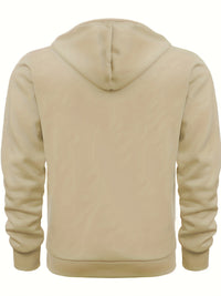 Beiger Kapuzenpullover aus Baumwolle, Rückansicht, Unisex, lässiger Stil, modische Freizeitkleidung.