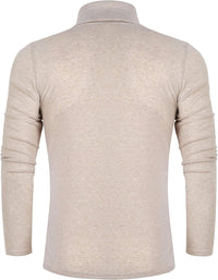 Beiger Rollkragenpullover Herren, Langarm, Baumwolle, Rückansicht, modisch, bequem.