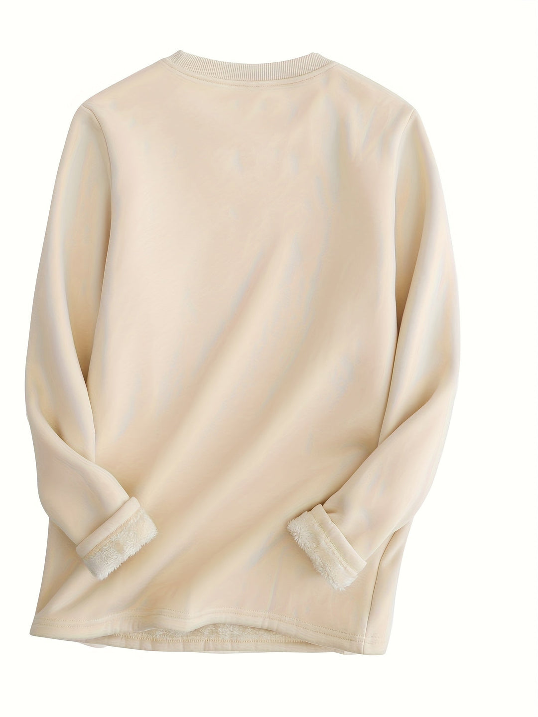 Beige Damenpullover aus Fleece, langärmelig, warm, bequem, modisch, Herbst-Winter-Kleidung.