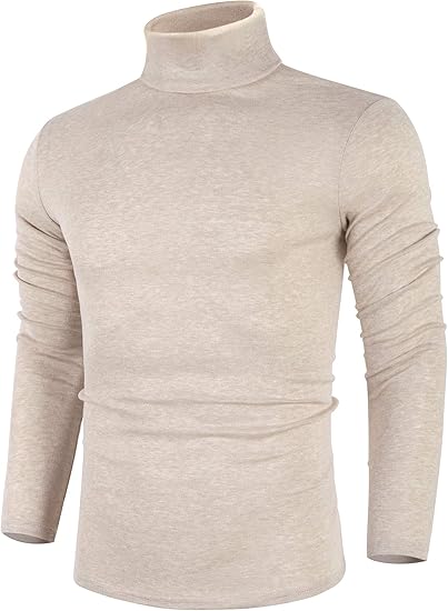 Beiger Rollkragenpullover Herren, langärmelig, Baumwolle, modisch, bequem.
