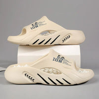 Beige Sandalen mit Schriftzug, rutschfeste Sohle, modisch, bequem, Unisex-Sommerschuhe.