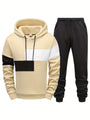 Beige Hoodie und schwarze Jogginghose Set, Herrenmode, Freizeitkleidung, Baumwolle, sportlich