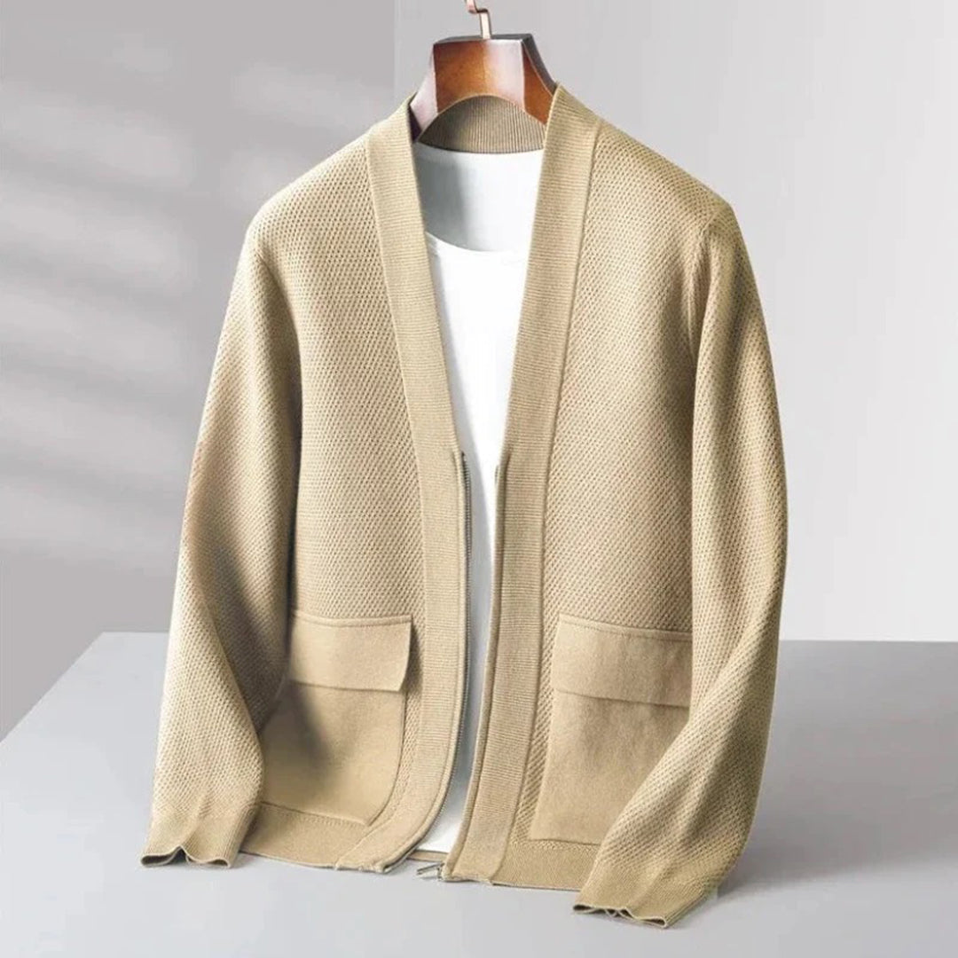 Beige Strickjacke Herren, Baumwolle, lässig, mit Taschen, modisch, bequem, Herbstmode.