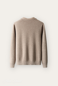 Beiger Kaschmirpullover Herren, Rückansicht, weiches Material, elegantes Design, Wintermode.