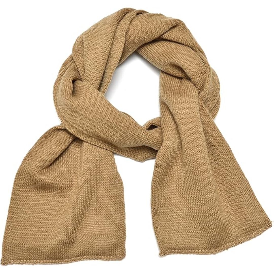 Beiger Strickschal aus Wolle, modisches Accessoire für Herbst und Winter, unisex.