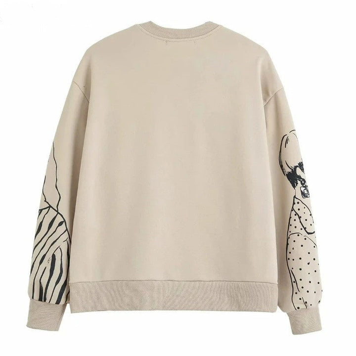 Beige Sweatshirt mit grafischem Ärmel-Design, Unisex, Baumwolle, lässiger Stil.