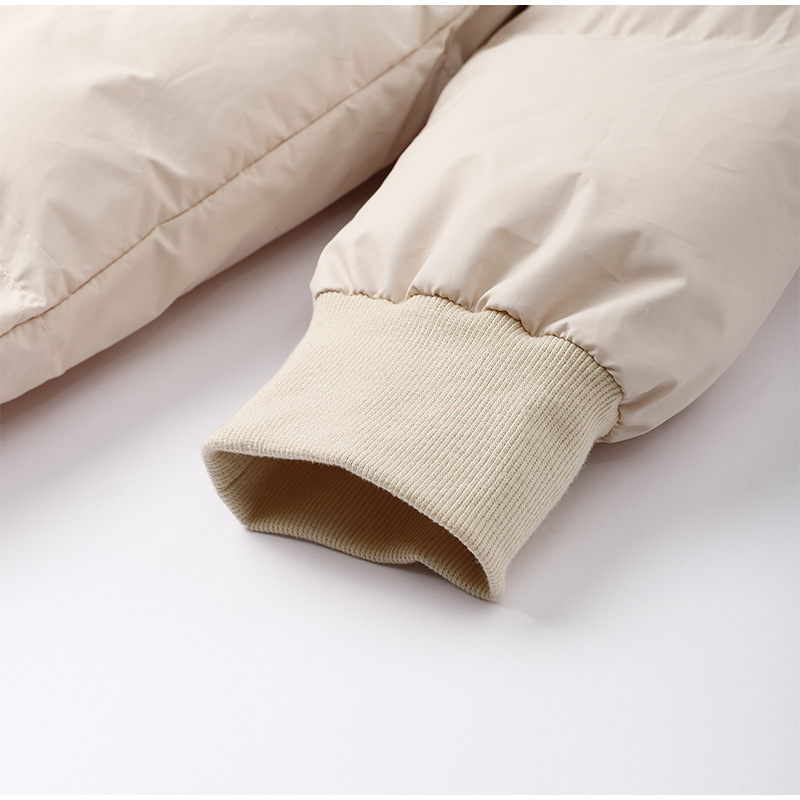 Beige Daunenjacke Ärmel, elastisches Bündchen, Wintermode, warme Oberbekleidung, Unisex.