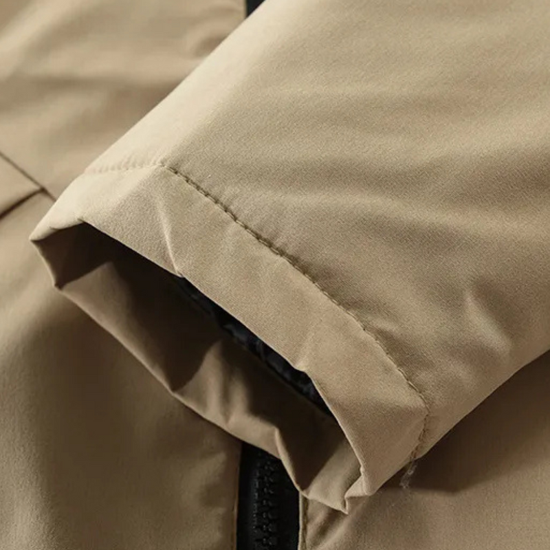 Beige Winterjacke Ärmel, wasserabweisend, Reißverschluss, Outdoor-Bekleidung, warme Jacke.