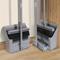 Grauer Kehrset mit Besen und Kehrschaufel, platzsparend, für Haushalt, Küche, langlebig.