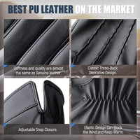 Schwarze PU-Leder-Handschuhe, verstellbarer Druckknopf, winddicht, klassisches Design.