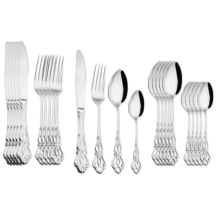 Silberbesteck-Set, 24-teilig, Edelstahl, klassisches Design, glänzend, Essbesteck-Set.