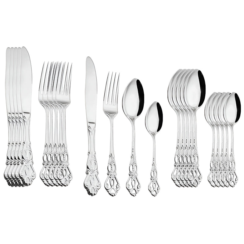 Silberbesteck-Set, 24-teilig, Edelstahl, klassisches Design, glänzend, Essbesteck-Set.