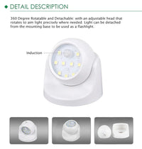 LED-Nachtlicht, batteriebetrieben, weiß, 360° drehbar, abnehmbar, für Innenräume.