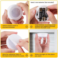 LED-Nachtlicht mit Batteriebetrieb, rund, weiß, einfache Montage, energiesparend, kabellos.