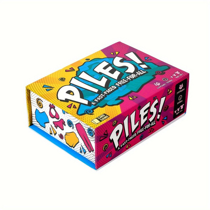 Brettspiel "Piles!" in bunter Verpackung, Partyspiel, schnell, für alle Altersgruppen geeignet.
