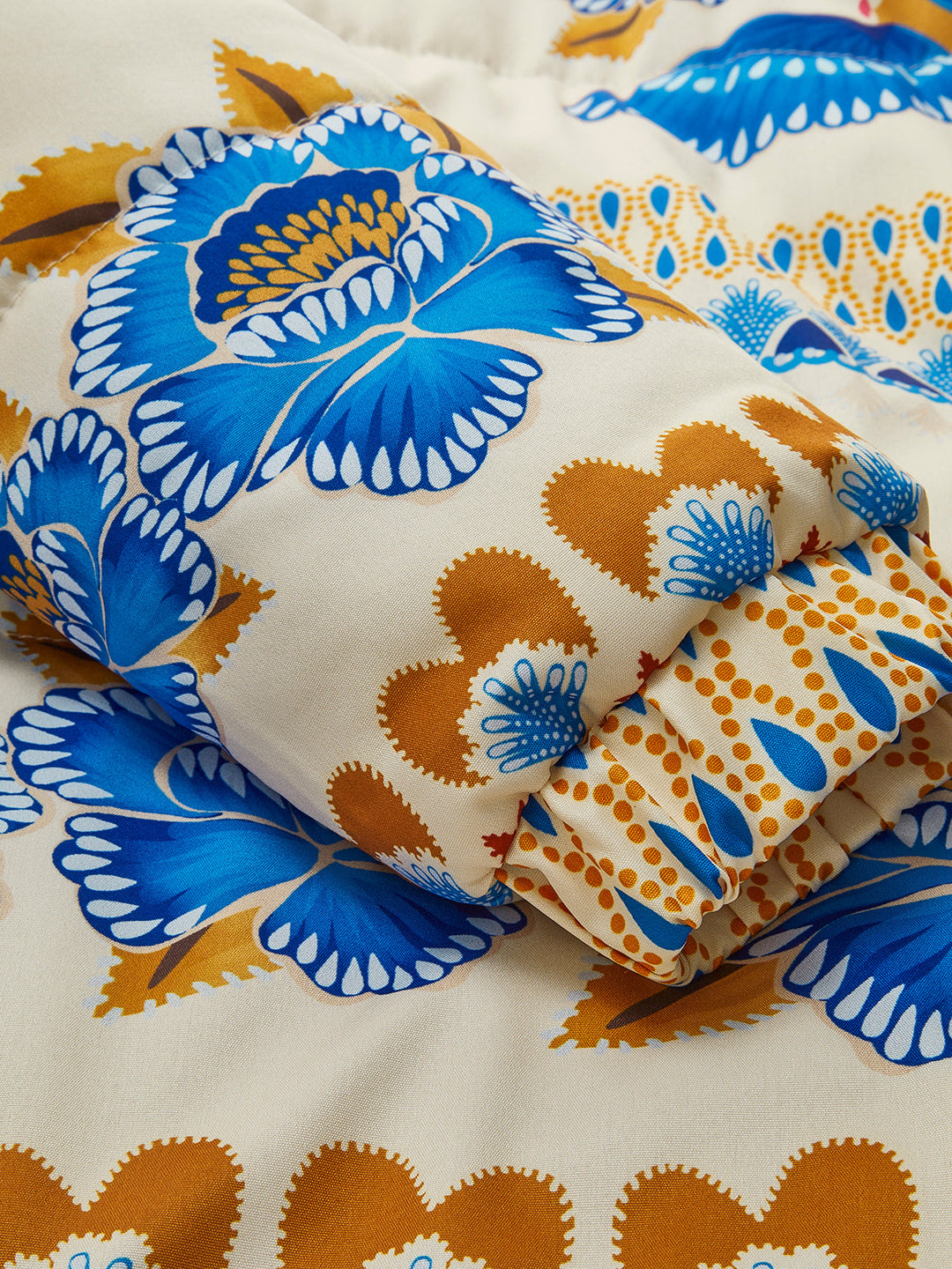 Bettwäsche-Set mit blau-goldenem Blumenmuster, Baumwolle, dekorativ, hochwertig