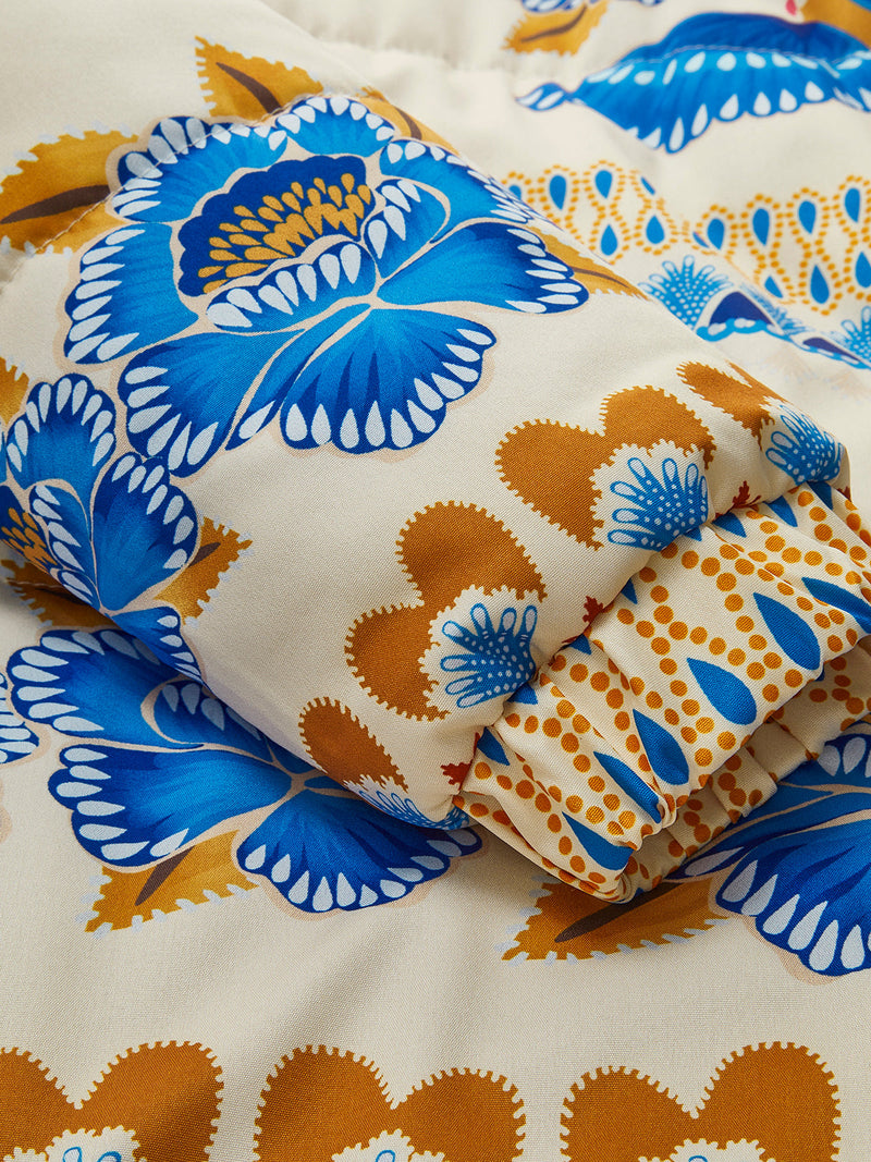 Bettwäsche-Set mit blau-goldenem Blumenmuster, Baumwolle, dekorativ, hochwertig