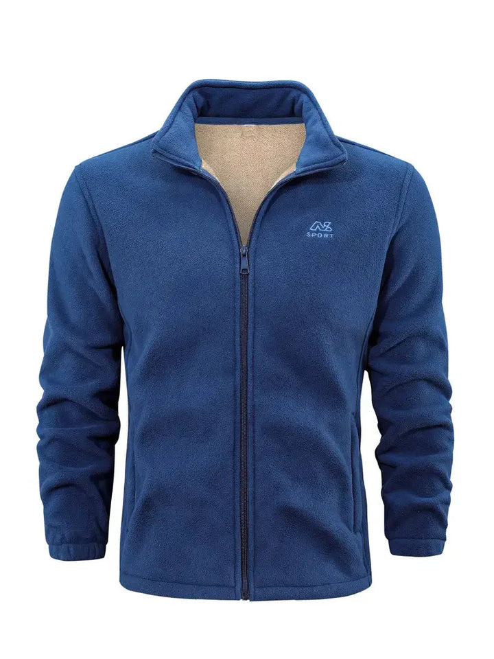 Blaue Fleecejacke für Herren, Reißverschluss, warm, Outdoor, Sportbekleidung, Wintermode.