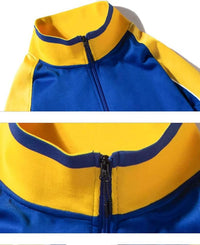 Blau-gelbe Sportjacke mit Reißverschluss, Polyester, atmungsaktiv, für Herren.