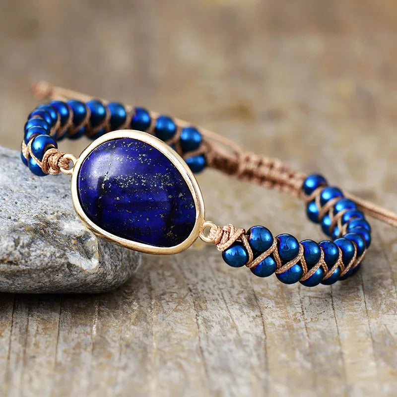 Armband mit blauem Lapislazuli-Stein, handgefertigt, verstellbar, Schmuck, Geschenkidee.