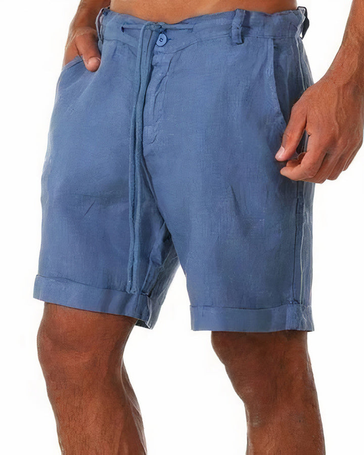 Blau Leinen Shorts Herren, Sommermode, Freizeitkleidung, atmungsaktiv, bequem, knielang