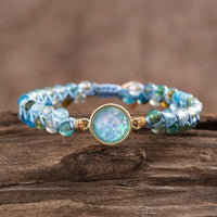 Blaues Opal-Armband, rund, Perlen, geflochten, Yoga-Schmuck, Balance, Edelstein, Damen.