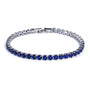 Silbernes Tennisarmband mit blauen Saphiren, eleganter Schmuck, Damenaccessoire.