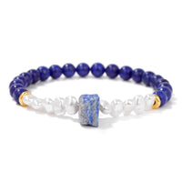 Blau-weiße Perlenarmband mit Lapislazuli und goldenen Akzenten, Schmuck für Damen und Herren.