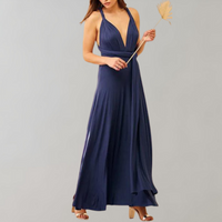 Damen Wickelkleid Blau, festlich, ärmellos, V-Ausschnitt, ideal für Hochzeit, Abendmode.
