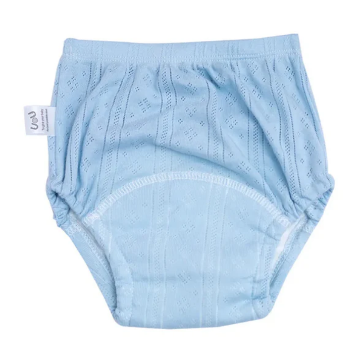 Blaue Baby-Unterhose aus Baumwolle, atmungsaktiv, mit Spitzenmuster, für Kleinkinder.
