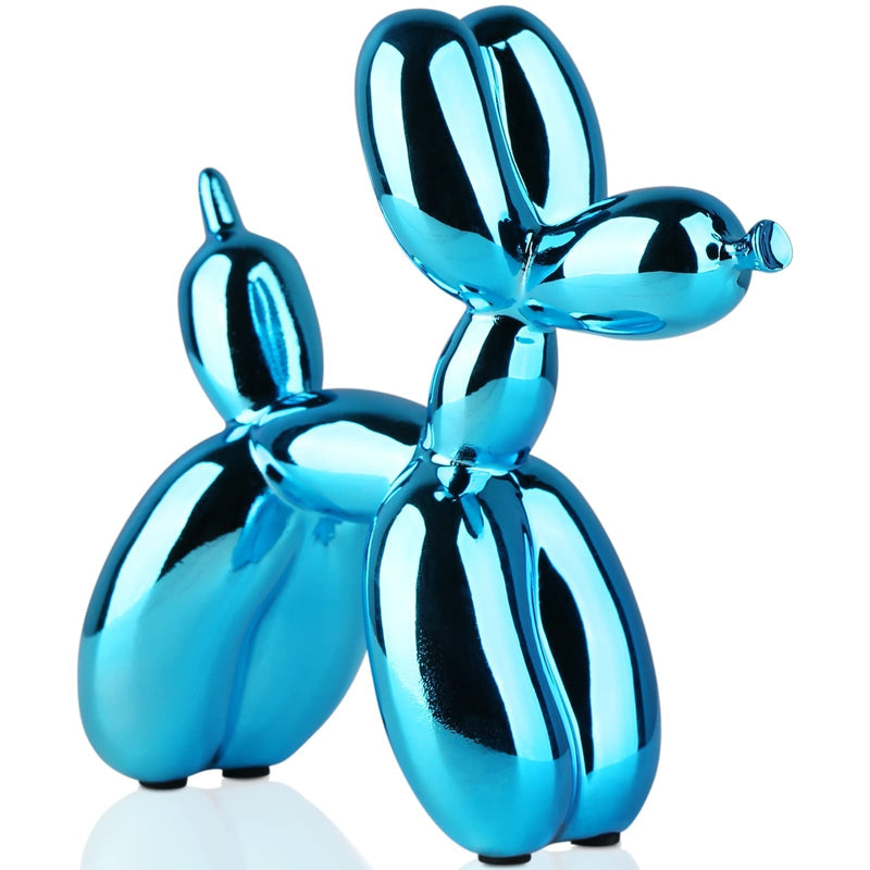 Blauer Ballonhund-Skulptur, glänzend, modernes Kunstdekor, Wohnzimmer, Geschenkidee.