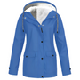 Blaue Damenjacke mit Kapuze, wasserdicht, Fleece-Innenfutter, Outdoor-Bekleidung.