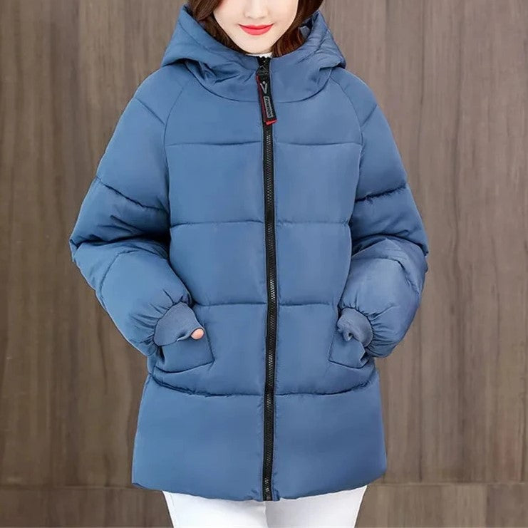 Damen Winterjacke Blau, Kapuze, Reißverschluss, warm, modisch, Outdoor-Bekleidung