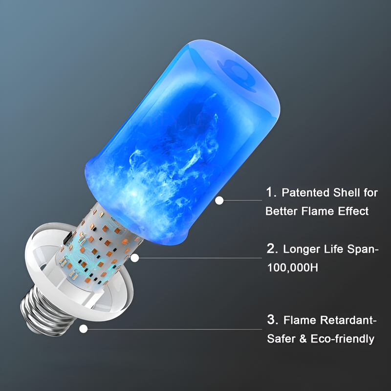 Blaue LED-Flammenlampe, patentierte Hülle, langlebig, flammhemmend, umweltfreundlich.