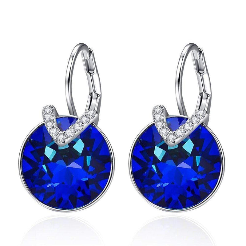Blaue Kristall-Ohrringe mit silbernem Haken und Zirkonia, eleganter Schmuck für Damen.