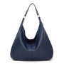 Dunkelblaue Lederhandtasche, Hobo-Stil, modisch, Damenaccessoire, elegantes Design.
