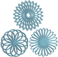 Blaue Silikon-Untersetzer Set, hitzebeständig, rutschfest, geometrisches Design, Küche Zubehör.