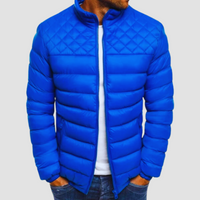 Blaue Steppjacke für Herren, Reißverschluss, warm, modisch, Winterjacke, Outdoor-Bekleidung.