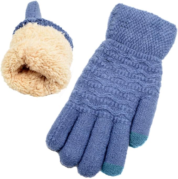 Blaue Strickhandschuhe mit Fleecefutter, Touchscreen-kompatibel, Wintermode Accessoire.