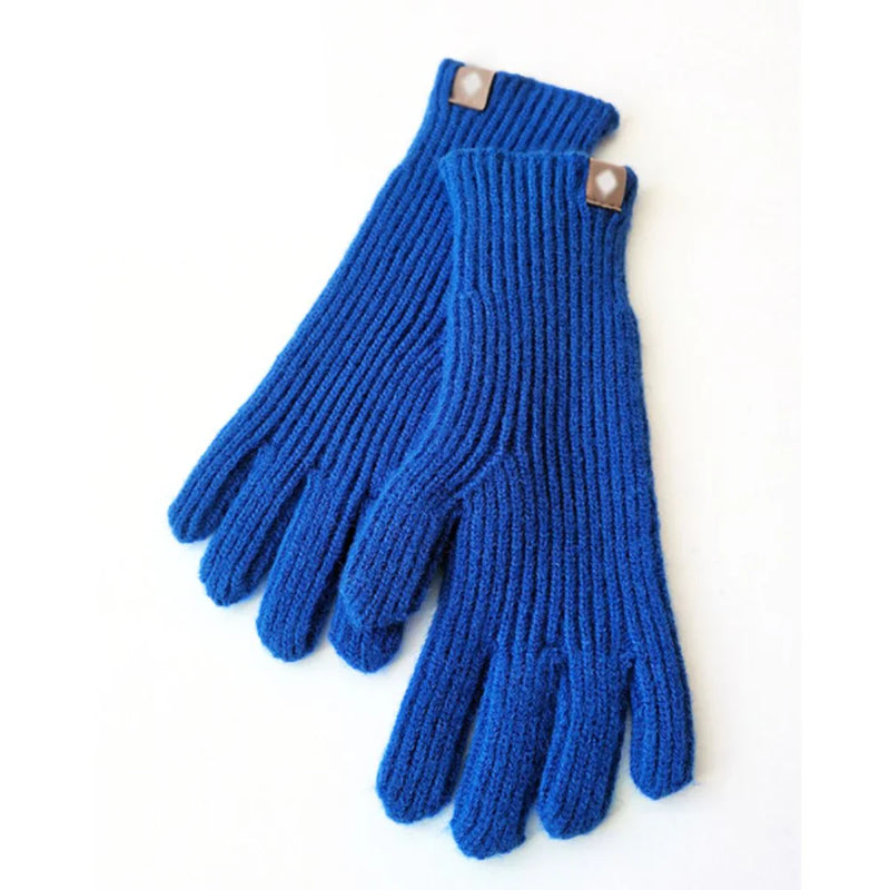 Blaue Strickhandschuhe aus Wolle, warm, wintertauglich, modisch, unisex, rutschfest.