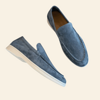 Blaue Wildleder-Slipper für Herren, elegante Freizeitschuhe, rutschfeste Sohle.