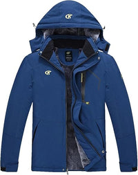 Blaue Herren-Skijacke, wasserdicht, winddicht, mit Kapuze, Outdoor-Winterjacke.