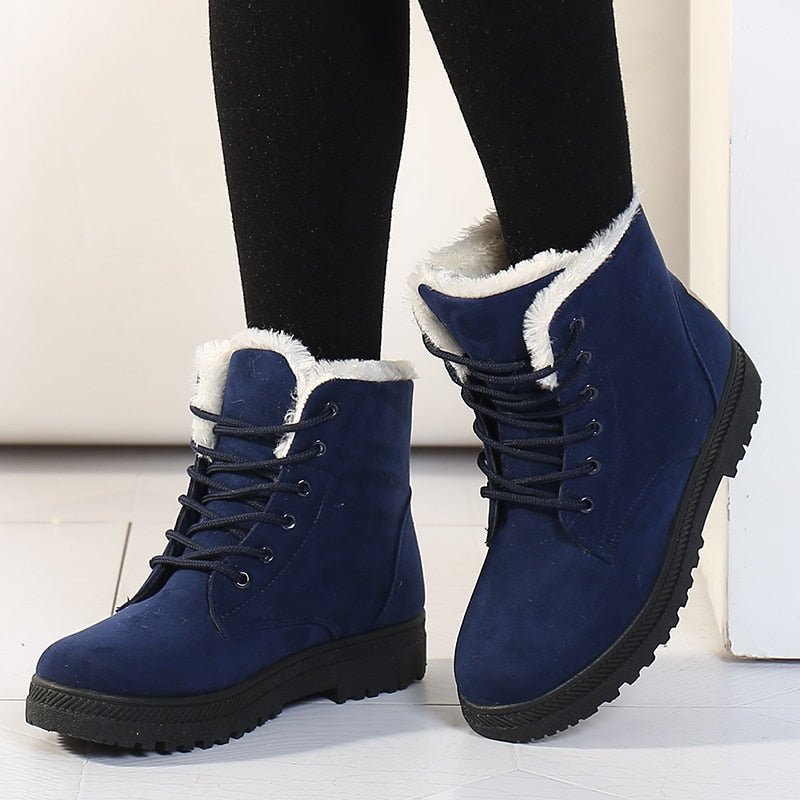 Blaue Winterstiefel mit Fellfutter, modisch, warm, Damenstiefel, rutschfeste Sohle.