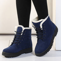 Blaue Winterstiefel mit Fellfutter, modisch, warm, Damenstiefel, rutschfeste Sohle.